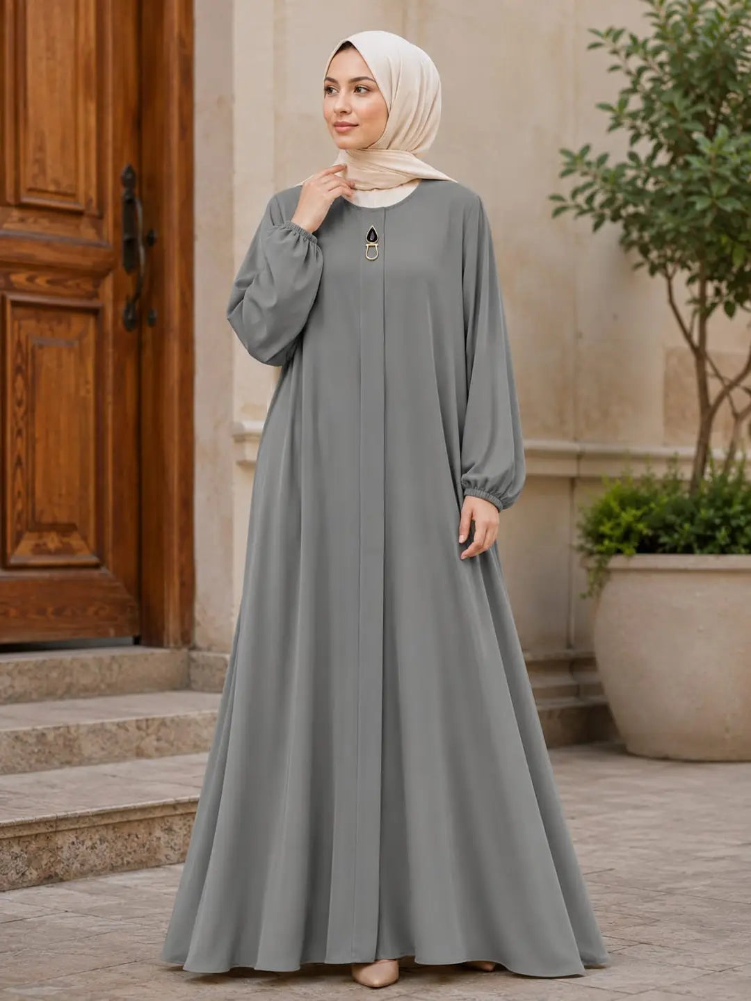 Grey Georgette Plain Maxi Abaya