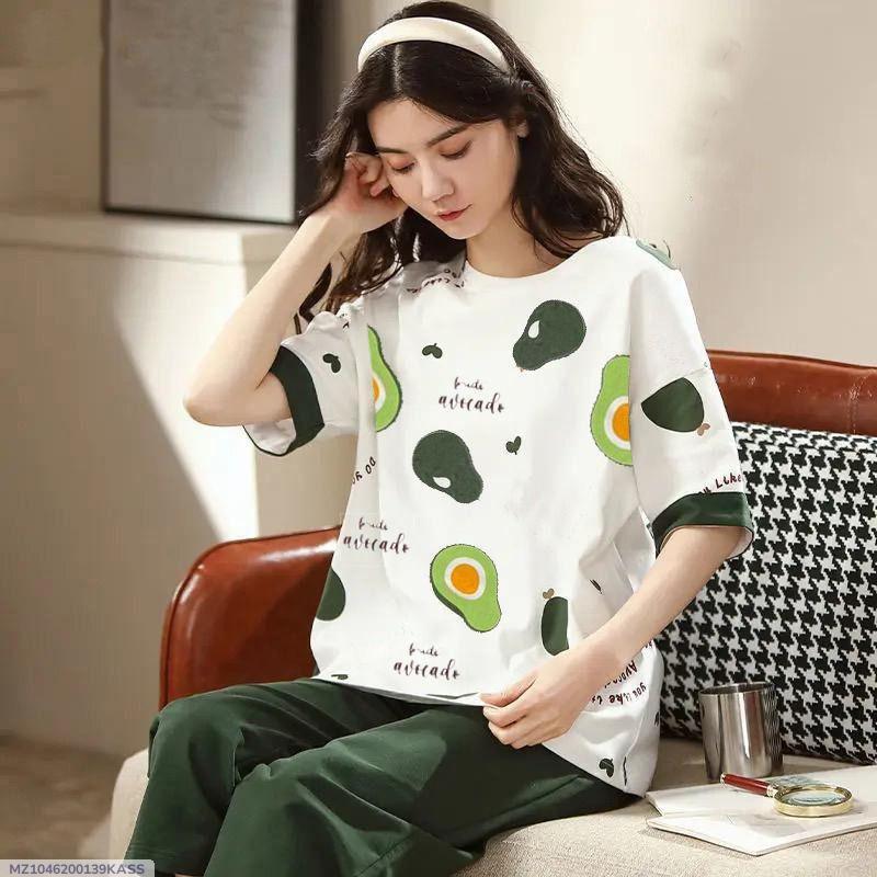  Women Avocado Printed Night Suit Cotton Jersey