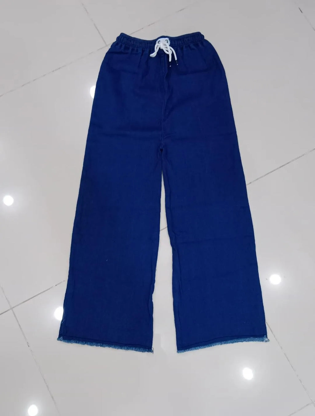 Blue Women Wide Leg Denim Pants White Top Set