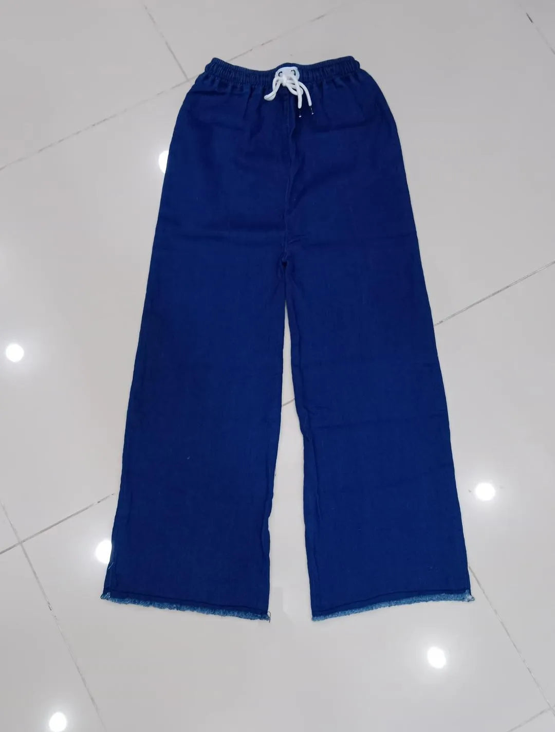 Blue Women Wide Leg Denim Pants White Top Set