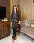  2 Pcs Women’s Stitched Katan Silk Embroidered Suit