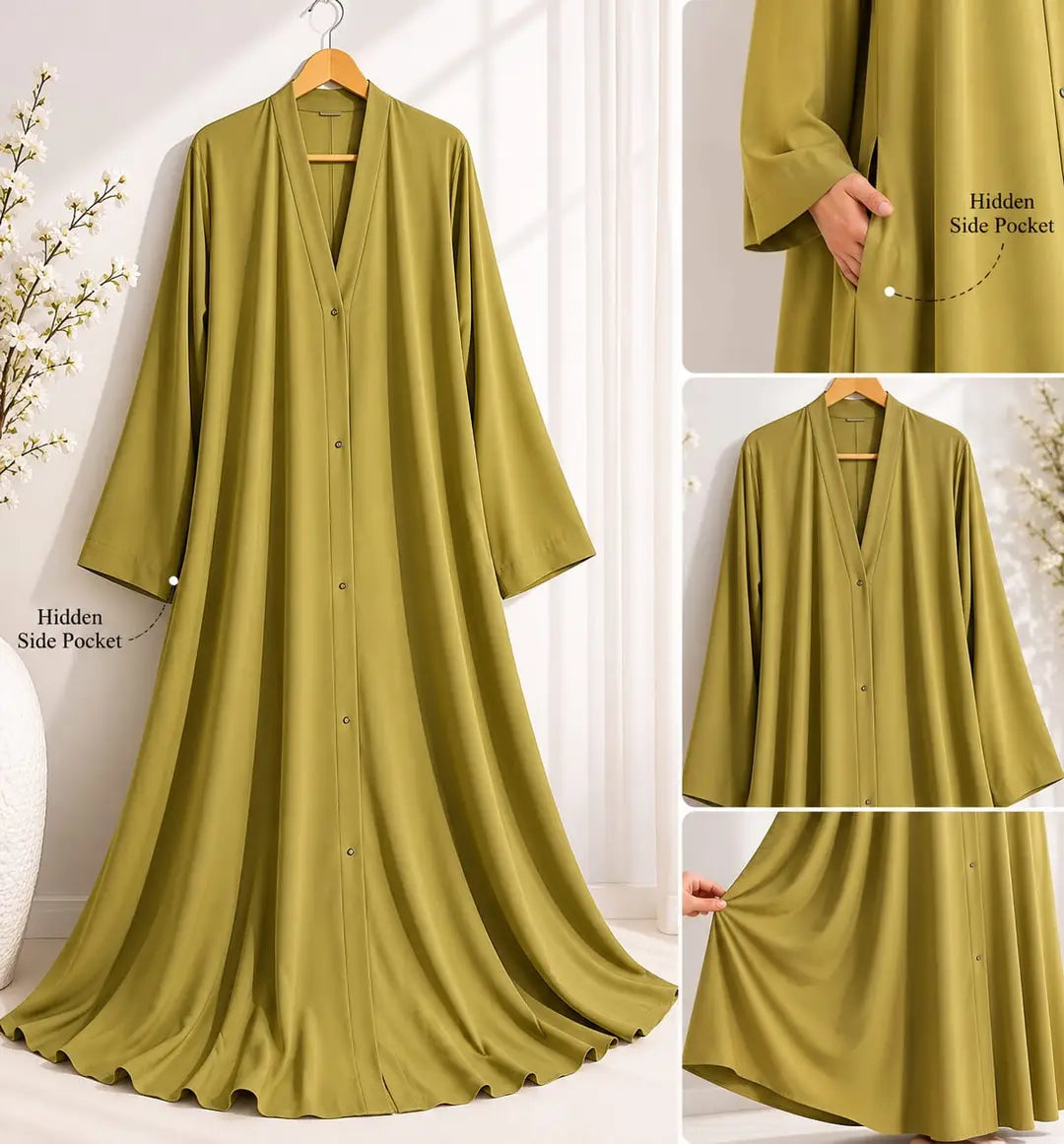 Light Green Georgette Plain Maxi Abaya