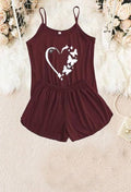 Maroon Camisole Set Heart Butterfly Print Cotton Jersey