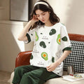  Women Avocado Printed Night Suit Cotton Jersey