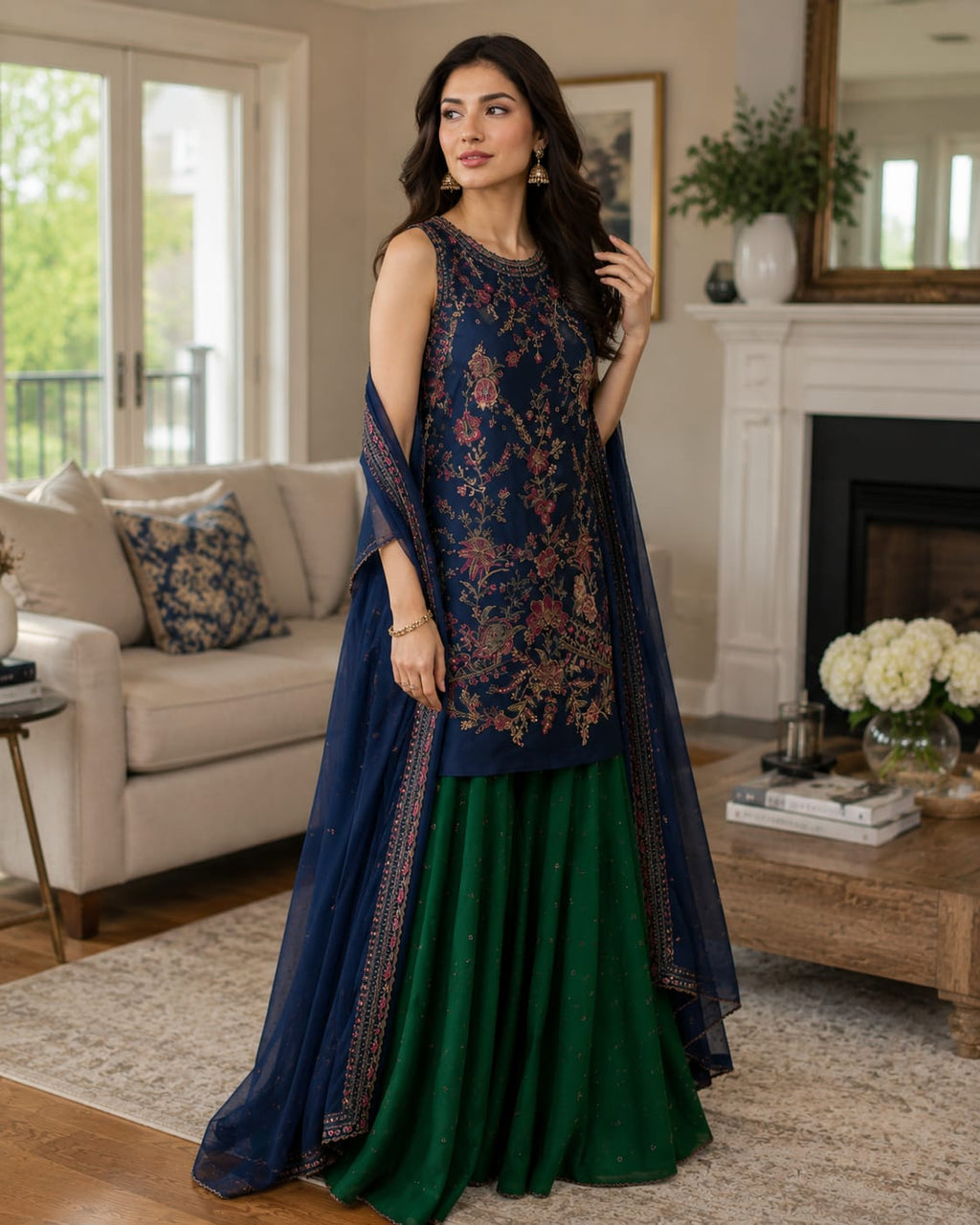 ZW-10035 — Unstitched 3 Piece Embroidered Summer Suit.