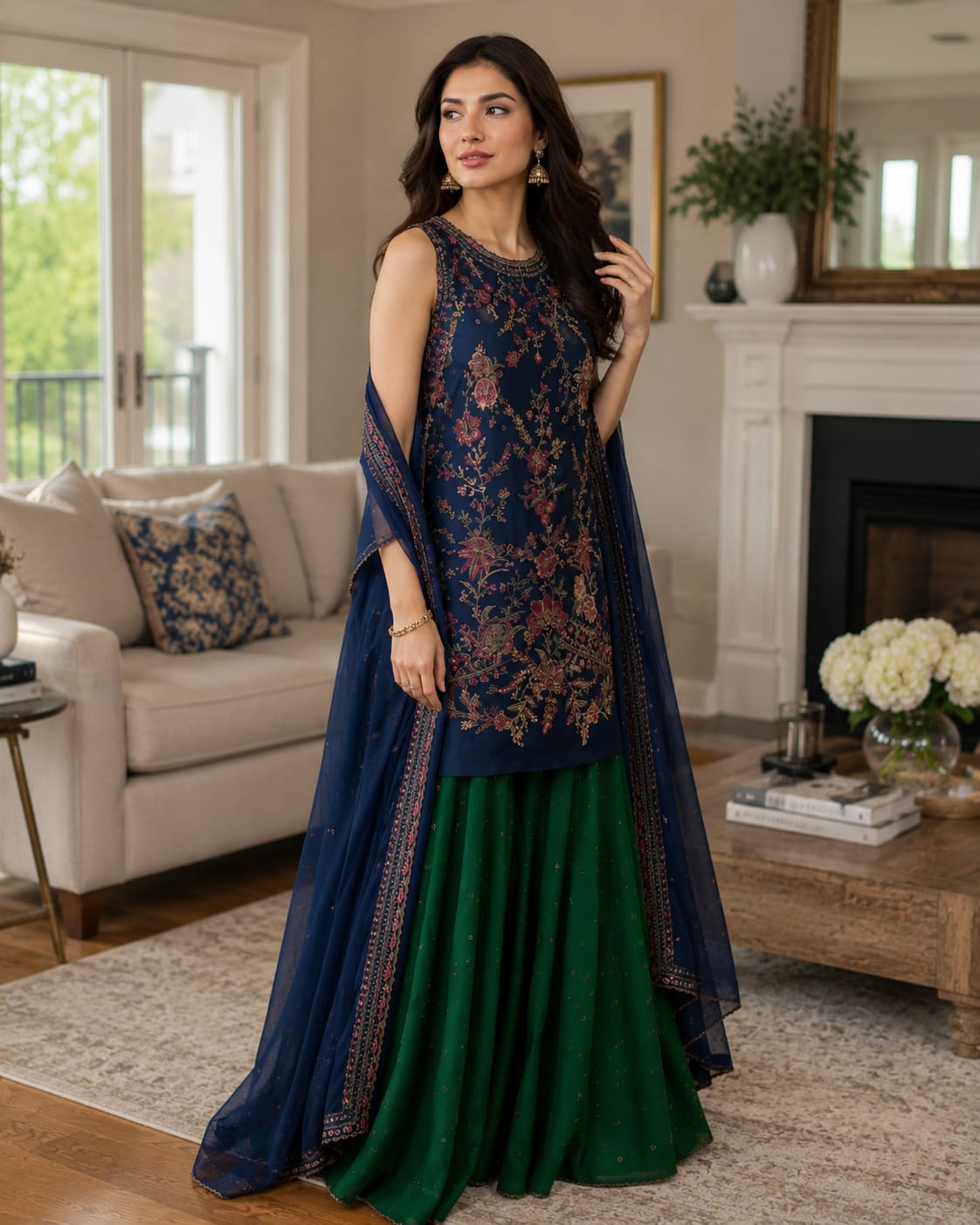 ZW-10035 — Unstitched 3 Piece Embroidered Summer Suit.