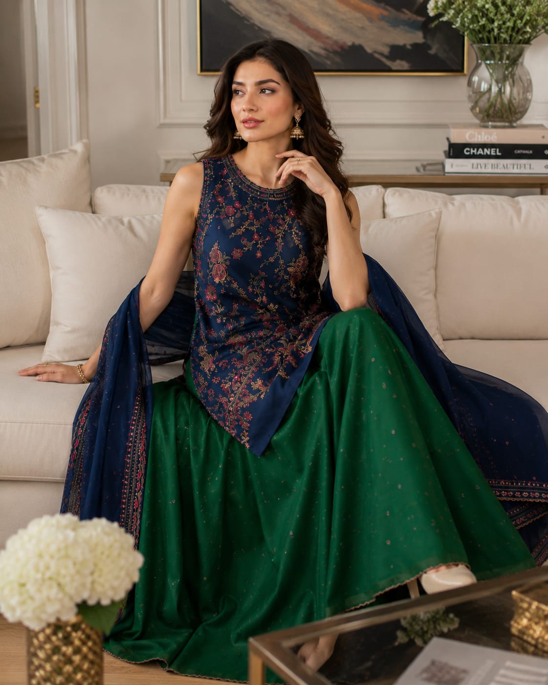 ZW-10035 — Unstitched 3 Piece Embroidered Summer Suit.