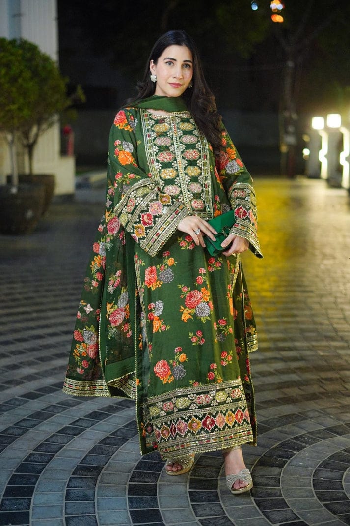 ZW-10033 Aneela's Printed 3 Piece Summer Suit By ZeeWear