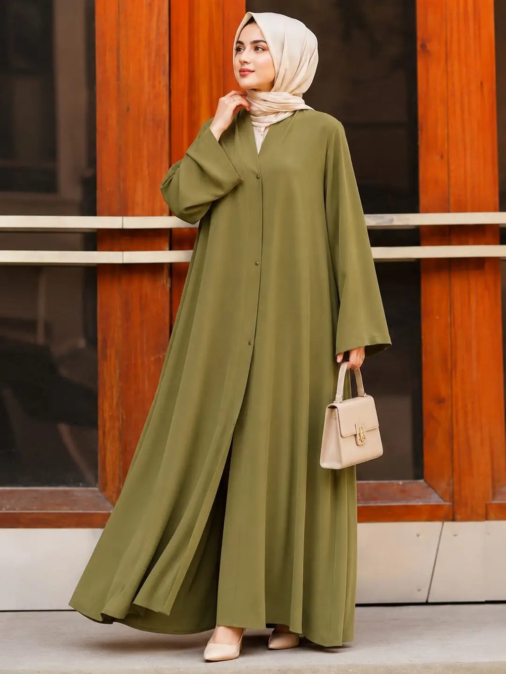 Light Green Georgette Plain Maxi Abaya
