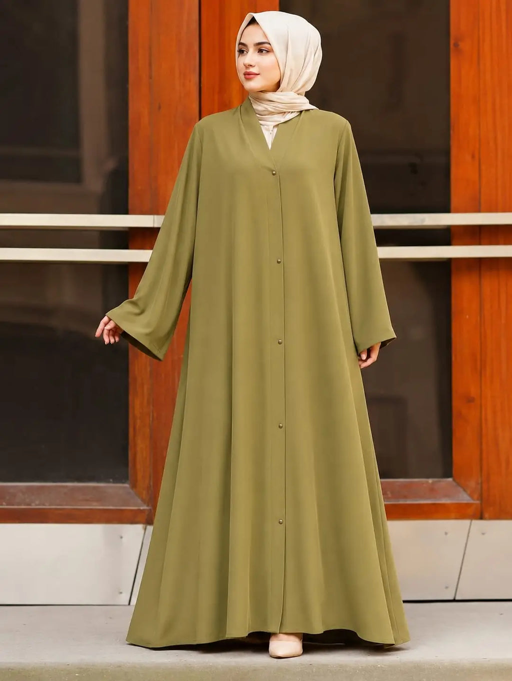 Light Green Georgette Plain Maxi Abaya