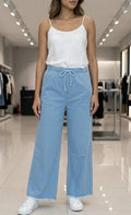 Sky Blue Denim Wide Leg Trouser Set for Women