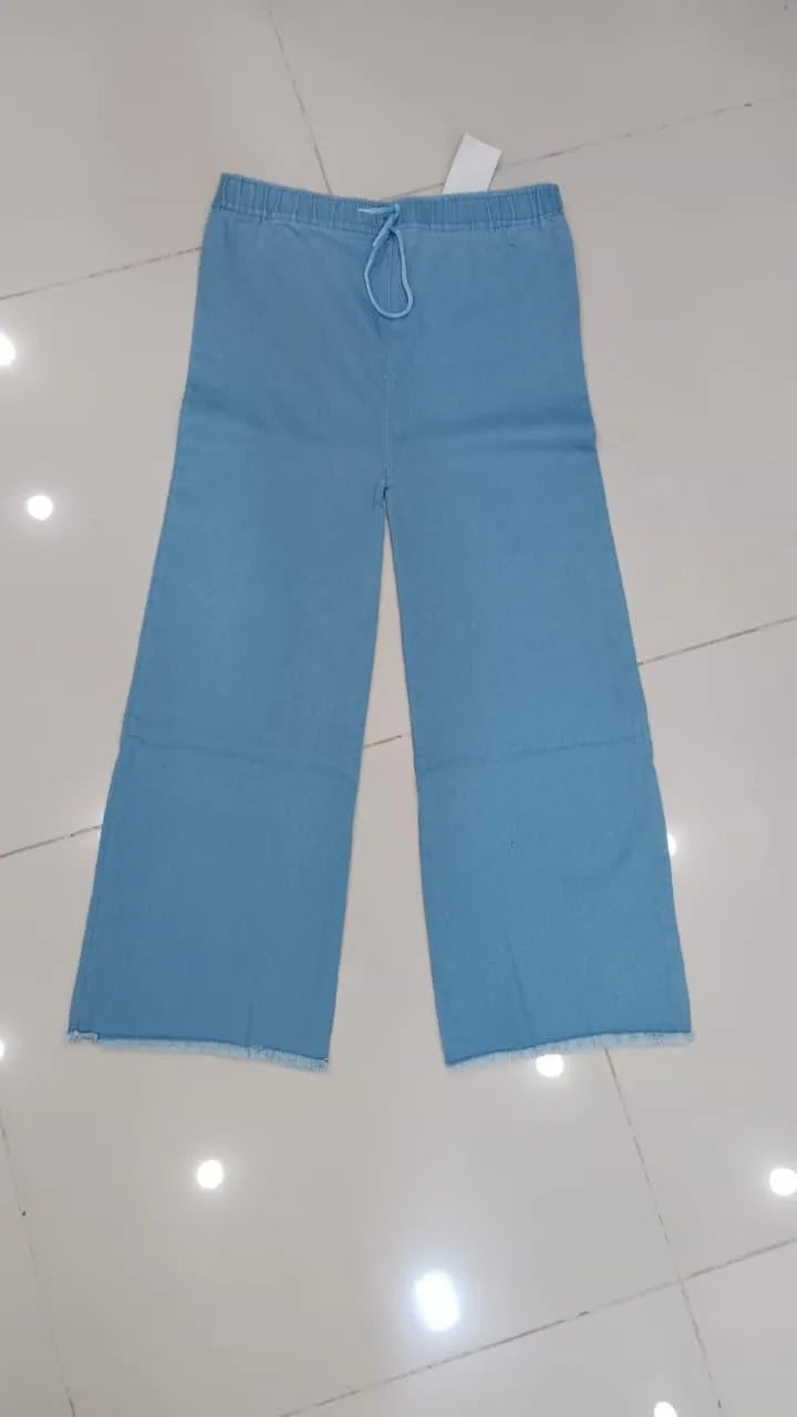Sky Blue Denim Wide Leg Trouser Set for Women