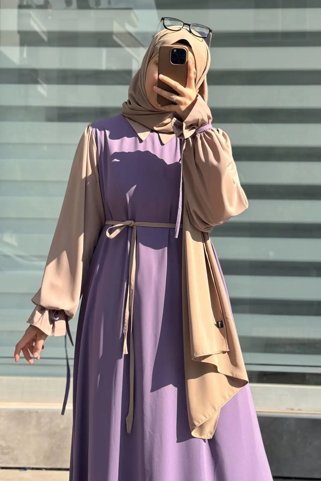 Collar Abaya with,Belt and Matching Stroller  Original Wool Peach Fabric, Front Open Stylish Abaya for Women Soft Premium Abaya