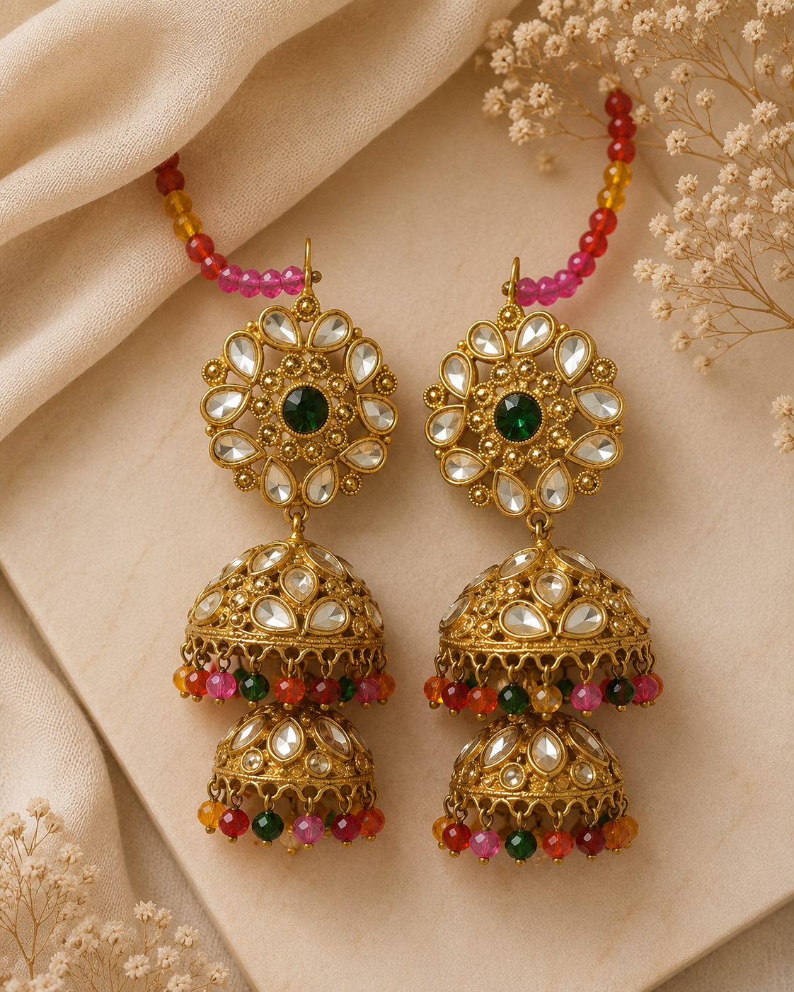 Bridal Gold Plated Crystal Jhumka