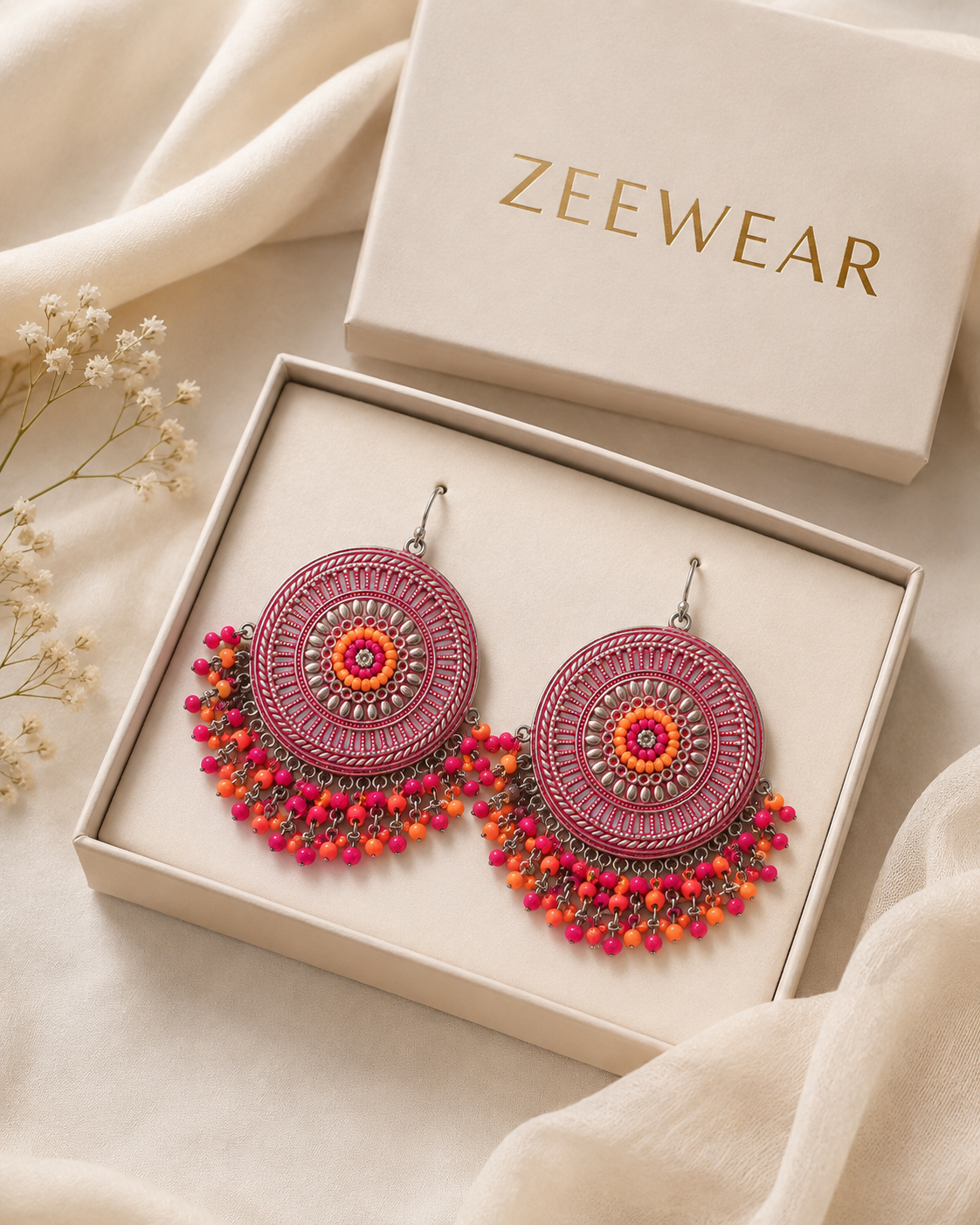 Funky Silver Plated Beads Dangling Earrings