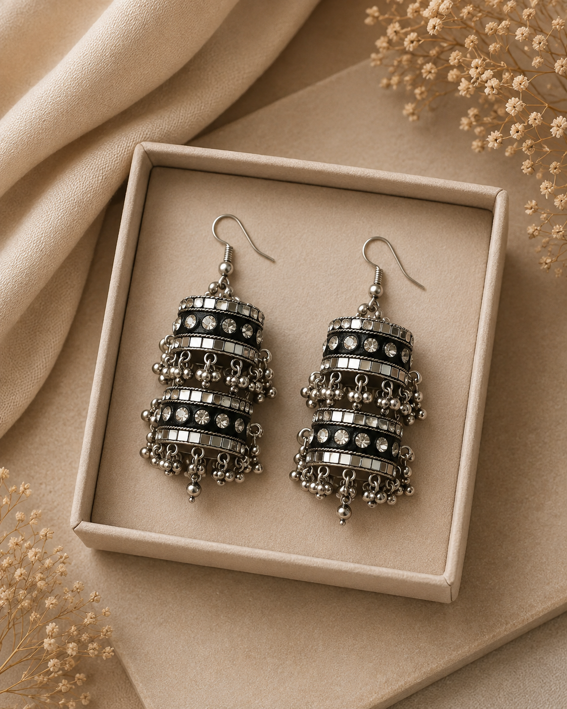 Funky Silver Plated Crystal Dangling Earrings