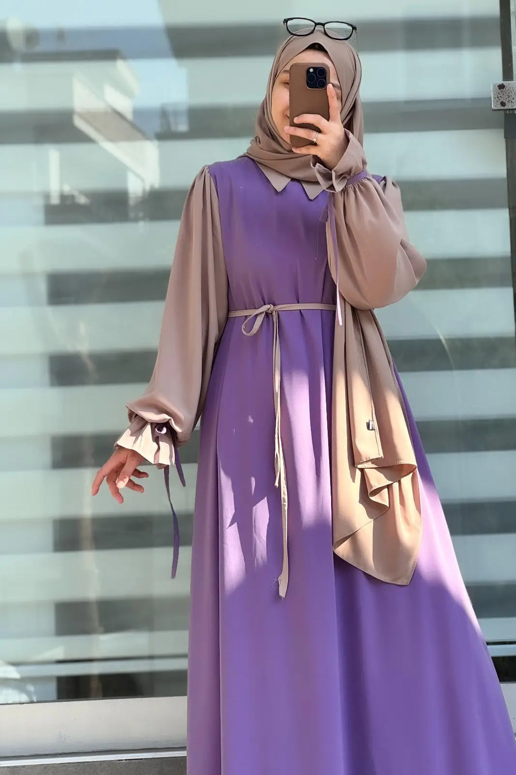 Collar Abaya with,Belt and Matching Stroller  Original Wool Peach Fabric, Front Open Stylish Abaya for Women Soft Premium Abaya