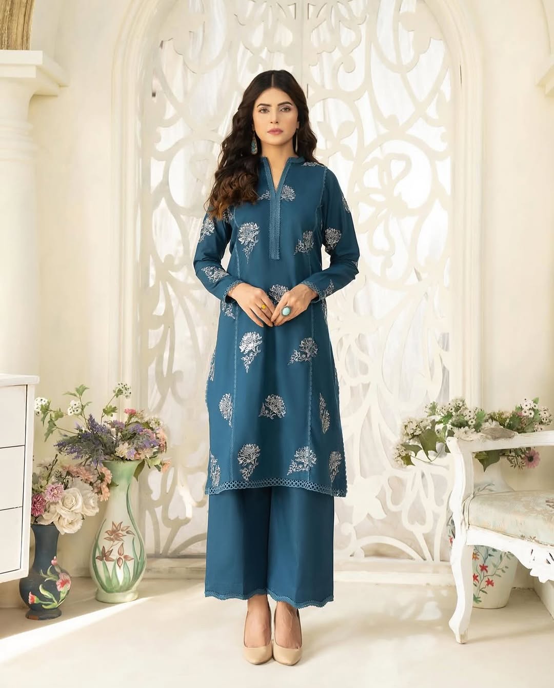 ZW-10053 Lawn Cotton Sequins Embroidered 2 Piece Suit By ZeeWear