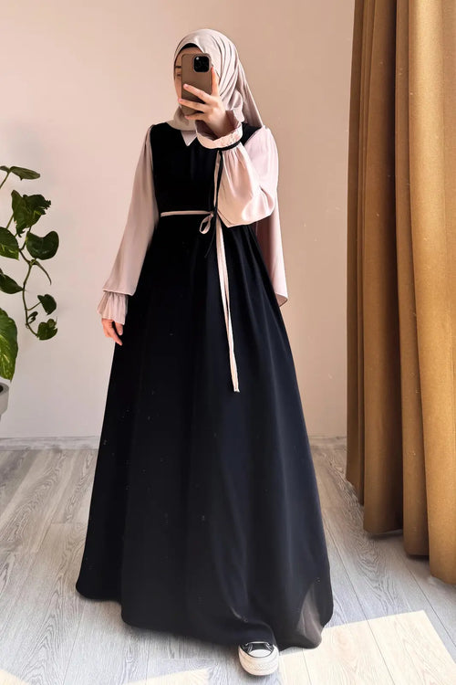 Collar Abaya with,Belt and Matching Stroller  Original Wool Peach Fabric, Front Open Stylish Abaya for Women Soft Premium Abaya
