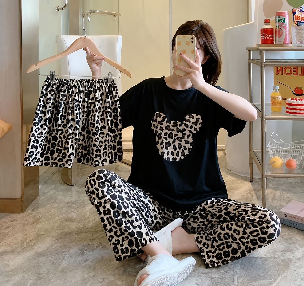 Leopard Print 3-Piece Night Suit for Women