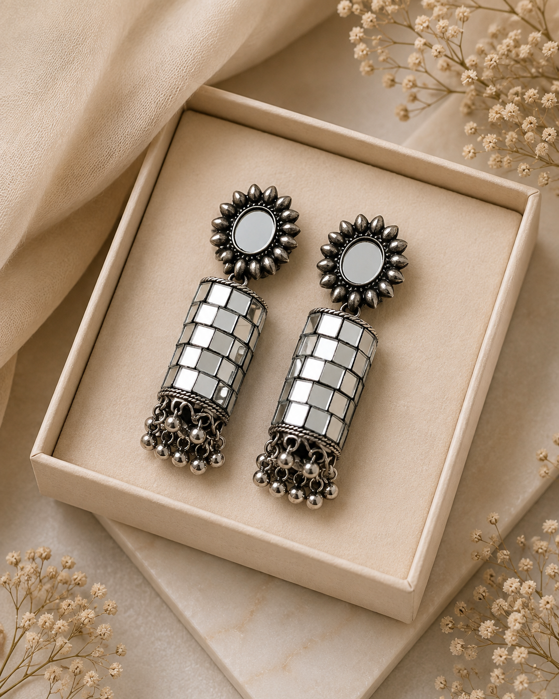 Funky Silver Plated Crystal Jhumka