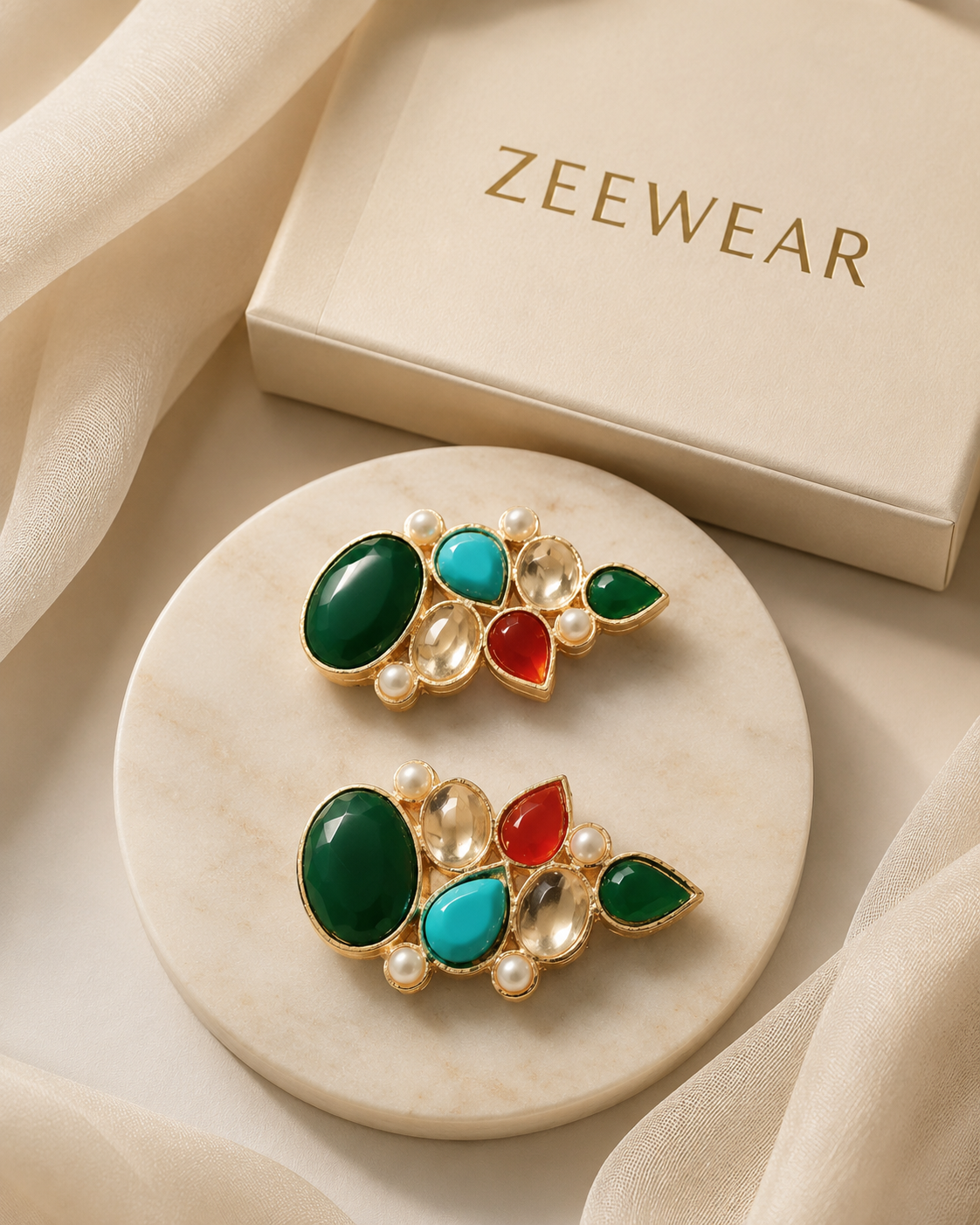 Retro Design Gold Plated Kundan Earrings