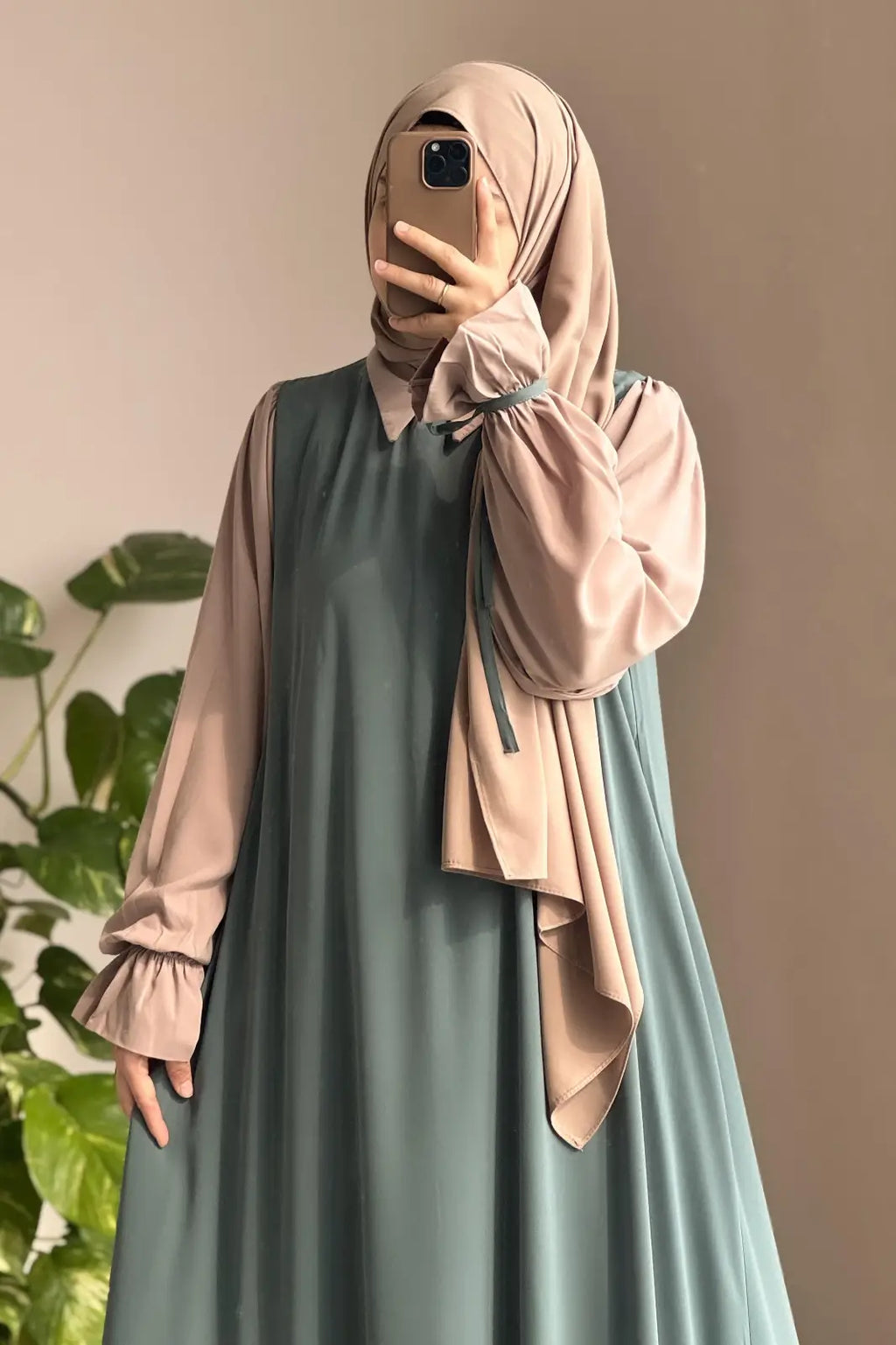 Collar Abaya with,Belt and Matching Stroller  Original Wool Peach Fabric, Front Open Stylish Abaya for Women Soft Premium Abaya