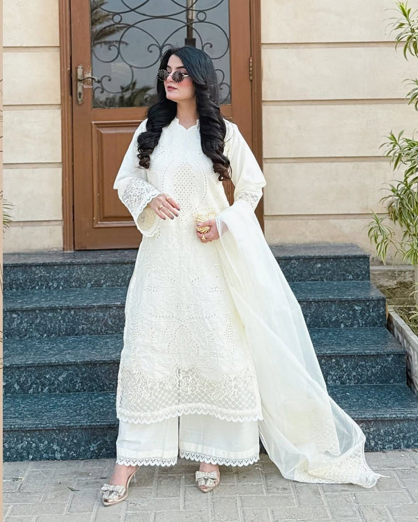 ZW-10054 Lawn chicken Kari  Embroidered dress 3 Piece unstitch Suit By ZeeWear