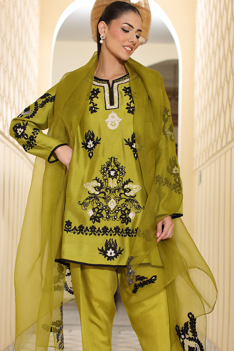 ZW-10057 3pic unstitched Lawn Embroidered dress 