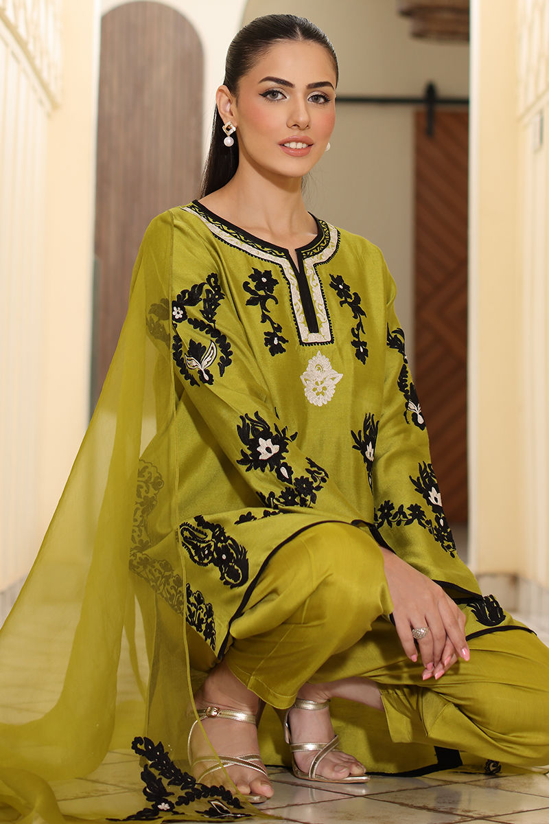 ZW-10057 3pic unstitched Lawn Embroidered dress 