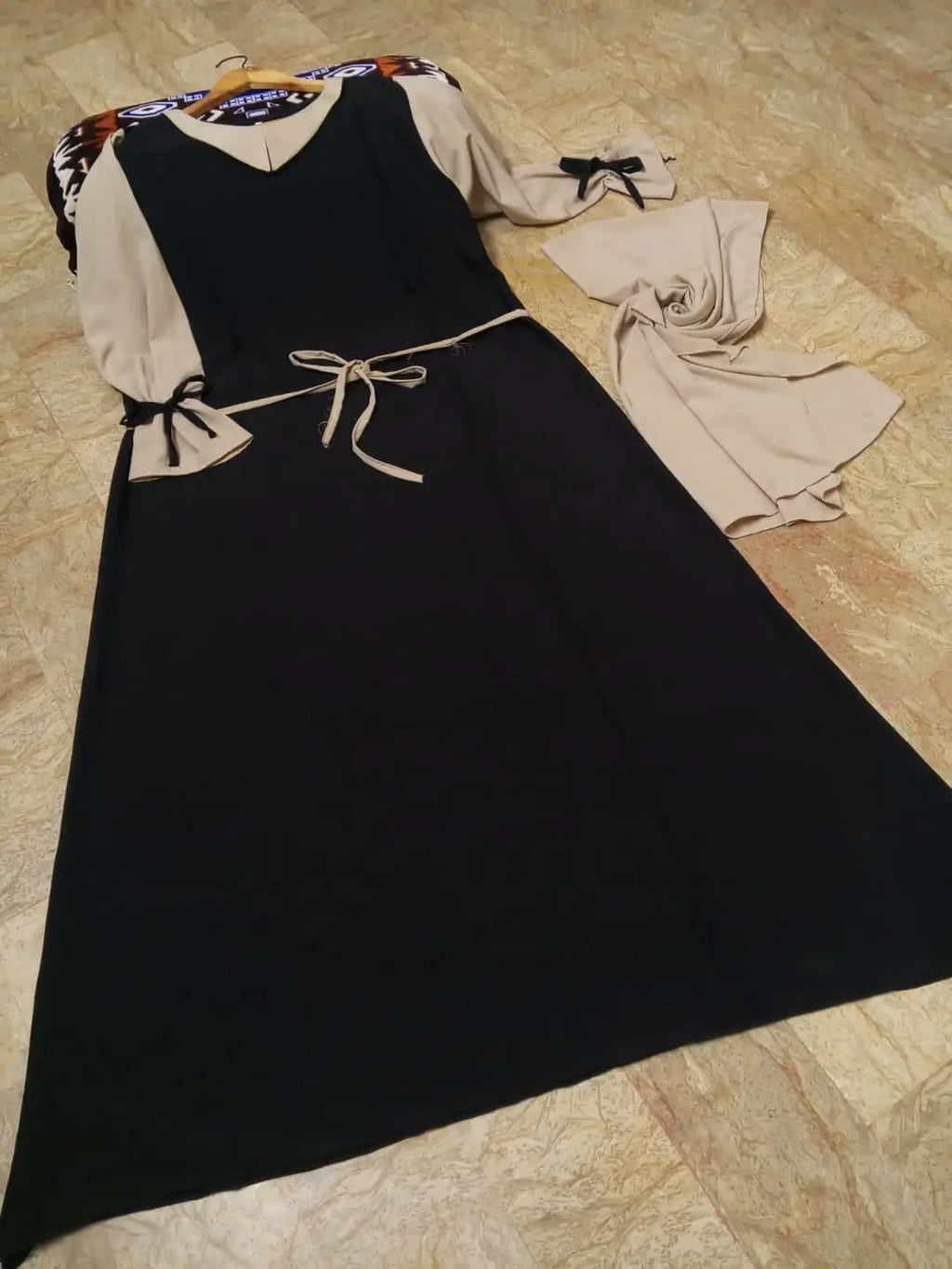 Collar Abaya with,Belt and Matching Stroller  Original Wool Peach Fabric, Front Open Stylish Abaya for Women Soft Premium Abaya