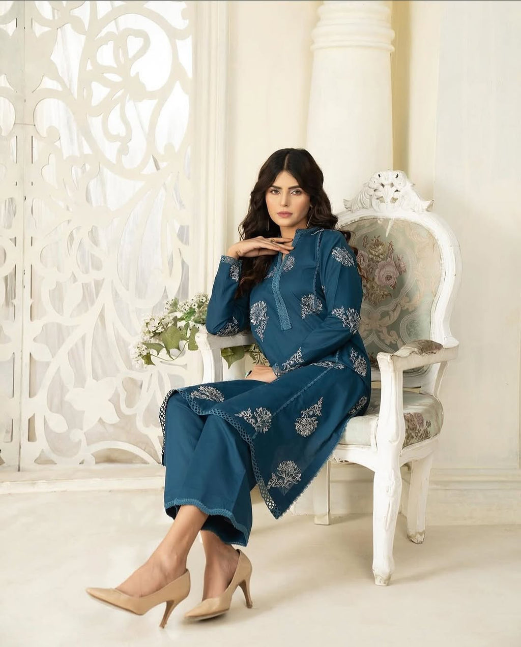 ZW-10053 Lawn Cotton Sequins Embroidered 2 Piece Suit By ZeeWear