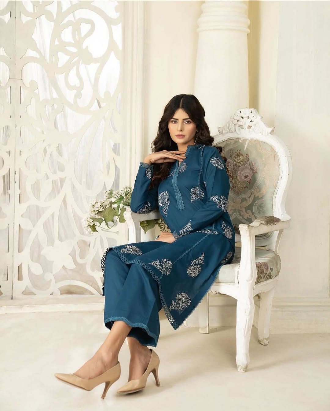 ZW-10053 Lawn Cotton Sequins Embroidered 2 Piece Suit By ZeeWear