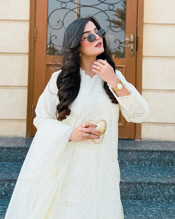 ZW-10054 Lawn chicken Kari  Embroidered dress 3 Piece unstitch Suit By ZeeWear